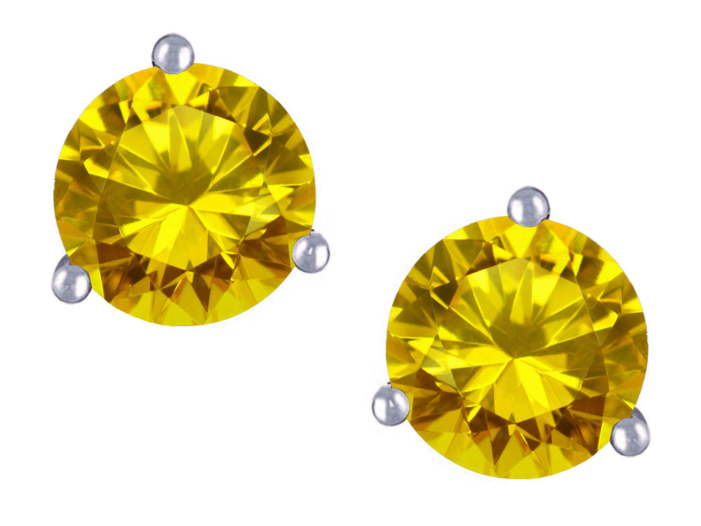 Star K Round 7mm Genuine Citrine Three 3 prong Martini push back Stud earrings