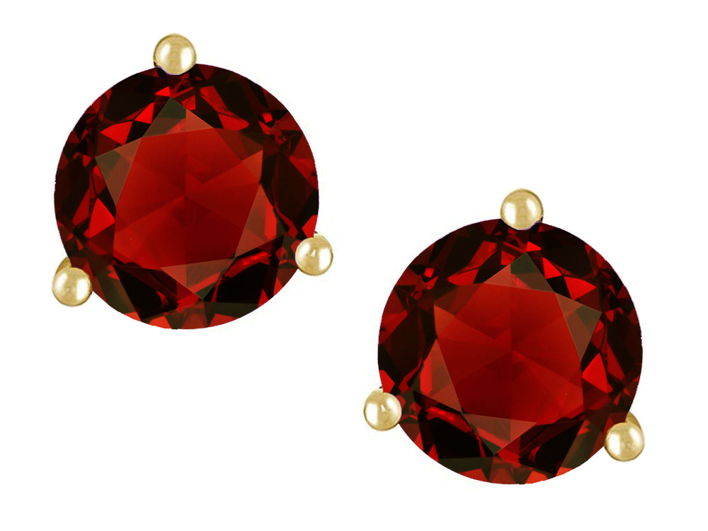 Star K Round 7mm Genuine Garnet Three 3 prong Martini push back Stud earrings