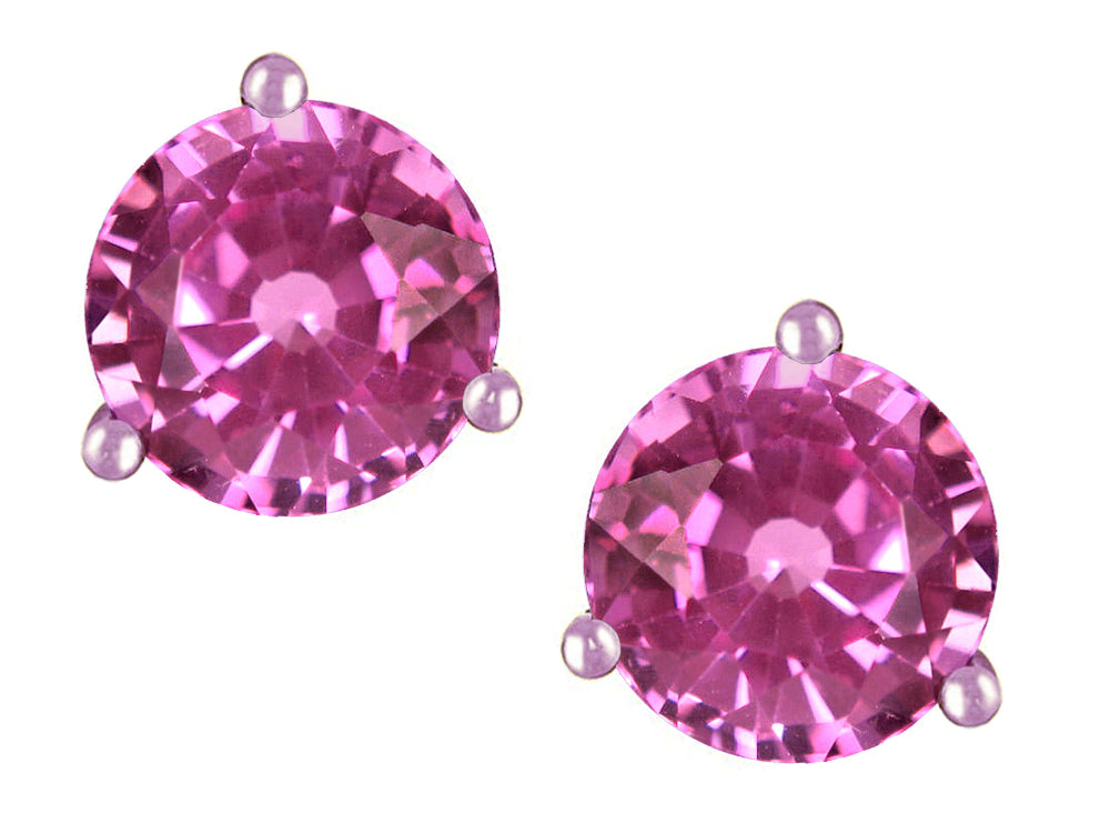 Star K Round 7mm Created Pink Sapphire Three 3 prong Martini push back Stud earrings
