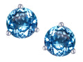 Star K Round 7mm Genuine Blue Topaz Three 3 prong Martini push back Stud earrings