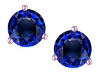Star K Round 7mm Created Sapphire Three 3 prong Martini push back Stud earrings