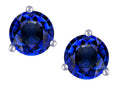 Star K Round 7mm Created Sapphire Three 3 prong Martini push back Stud earrings