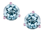 Star K Round 7mm Simulated Aquamarine Three 3 prong Martini push back Stud earrings