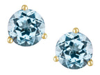 Star K Round 7mm Simulated Aquamarine Three 3 prong Martini push back Stud earrings