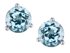 Star K Round 7mm Simulated Aquamarine Three 3 prong Martini push back Stud earrings