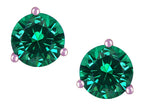 Star K Round 7mm Simulated Emerald Three 3 prong Martini push back Stud earrings