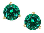 Star K Round 7mm Simulated Emerald Three 3 prong Martini push back Stud earrings
