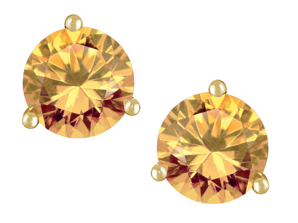 Star K Round 7mm Simulated Imperial Yellow Topaz Three 3 prong Martini push back Stud earrings