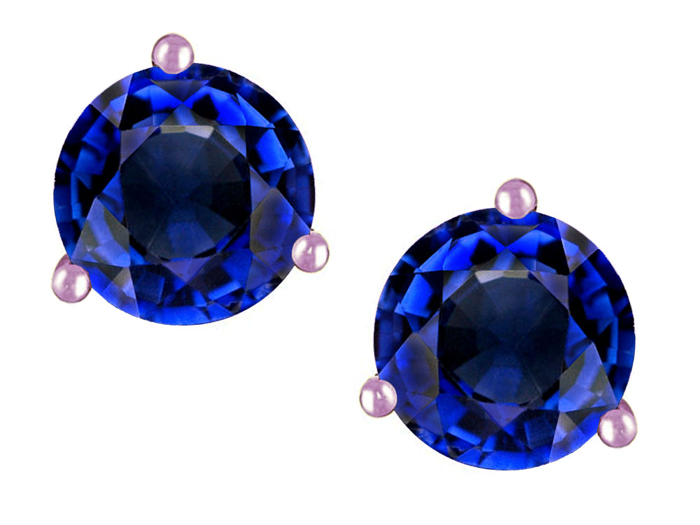 Star K Round 7mm Created Sapphire Three 3 prong Martini Screw back Stud earrings