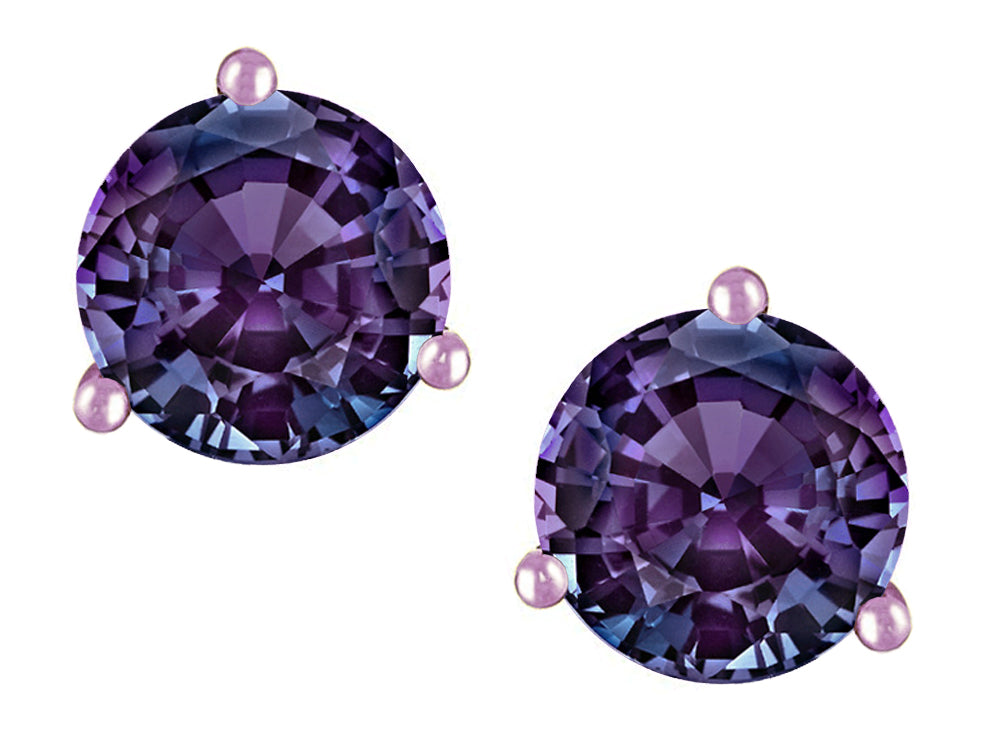 Star K Round 7mm Simulated Alexandrite Three 3 prong Martini Screw back Stud earrings