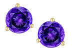 Star K Round 7mm Genuine Amethyst Three 3 prong Martini Screw back Stud earrings