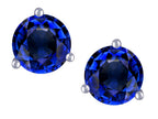 Star K Round 7mm Created Sapphire Three 3 prong Martini Screw back Stud earrings