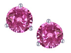 Star K Round 7mm Created Pink Sapphire Three 3 prong Martini Screw back Stud earrings