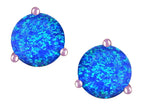 Star K Round 7mm Created Blue Opal Three 3 prong Martini Screw back Stud earrings