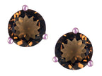 Star K Round 7mm Genuine Smoky Quartz Three 3 prong Martini Screw back Stud earrings
