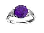 Star K Three 3 Stone 8mm Round Genuine Amethyst Trillion Engagement Promise Comfort fit Ring