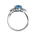 Star K Three 3 Stone 8mm Round Genuine Blue Topaz Trillion Engagement Promise Comfort fit Ring