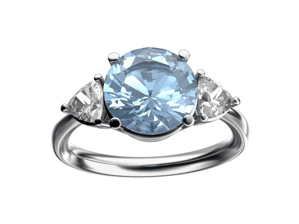 Star K™ Three 3 Stone 8mm Round Genuine Sky Blue Topaz Trillion Engagement Promise Comfort fit Ring