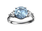 Star K™ Three 3 Stone 8mm Round Genuine Sky Blue Topaz Trillion Engagement Promise Comfort fit Ring