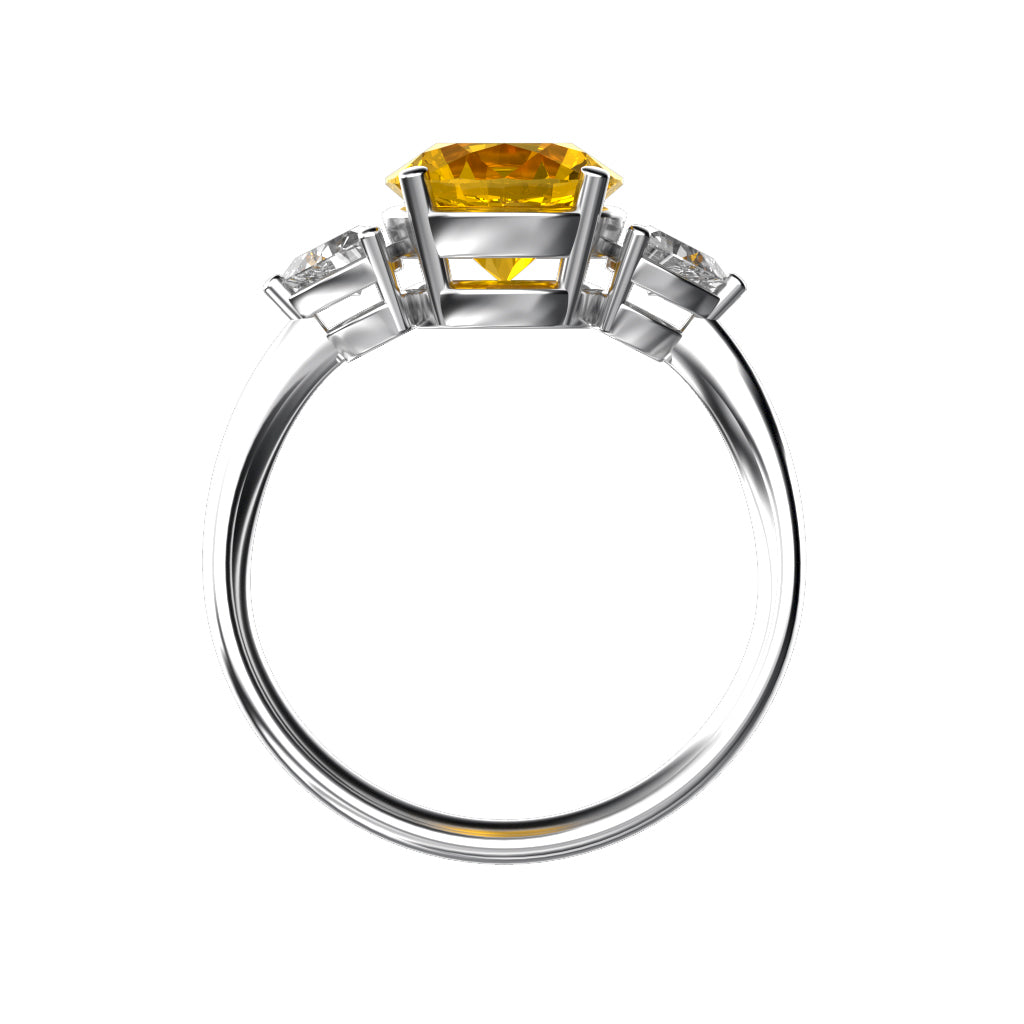 Star K Three 3 Stone 8mm Round Simulated Imperial Yellow Topaz Trillion Engagement Promise Comfort Ring