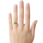 Star K Three 3 Stone 8mm Round Genuine Peridot Trillion Engagement Promise Comfort fit Ring