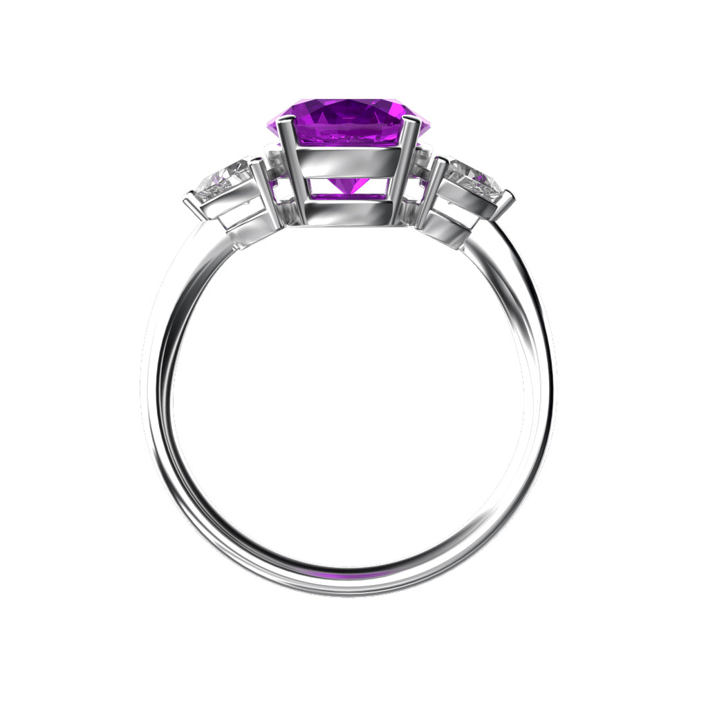 Star K™ Three 3 Stone 8mm Round Simulated Pink Tourmaline Trillion Engagement Promise Comfort fit Ring