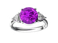 Star K™ Three 3 Stone 8mm Round Simulated Pink Tourmaline Trillion Engagement Promise Comfort fit Ring