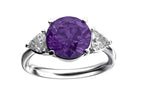 Star K Three 3 Stone 8mm Round Simulated Alexandrite Trillion Engagement Promise Comfort fit Ring