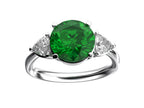 Star K Three 3 Stone 8mm Round Simulated Emerald Trillion Engagement Promise Comfort fit Ring