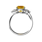 Star K Three 3 Stone 8mm Round Simulated Imperial Yellow Topaz Trillion Engagement Promise Comfort Ring
