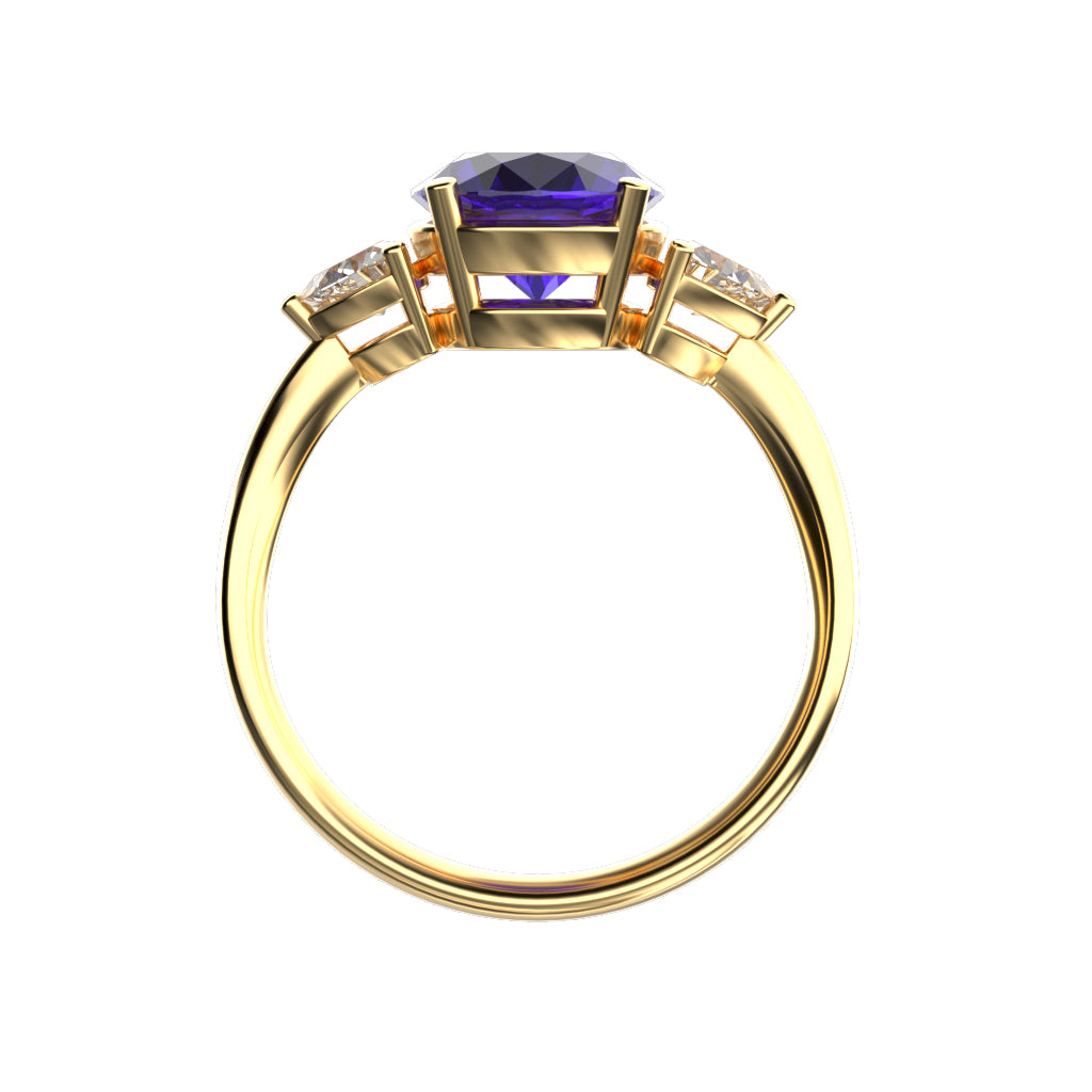 Star K Three 3 Stone 8mm Round Genuine Amethyst Trillion Engagement Promise Comfort fit Ring