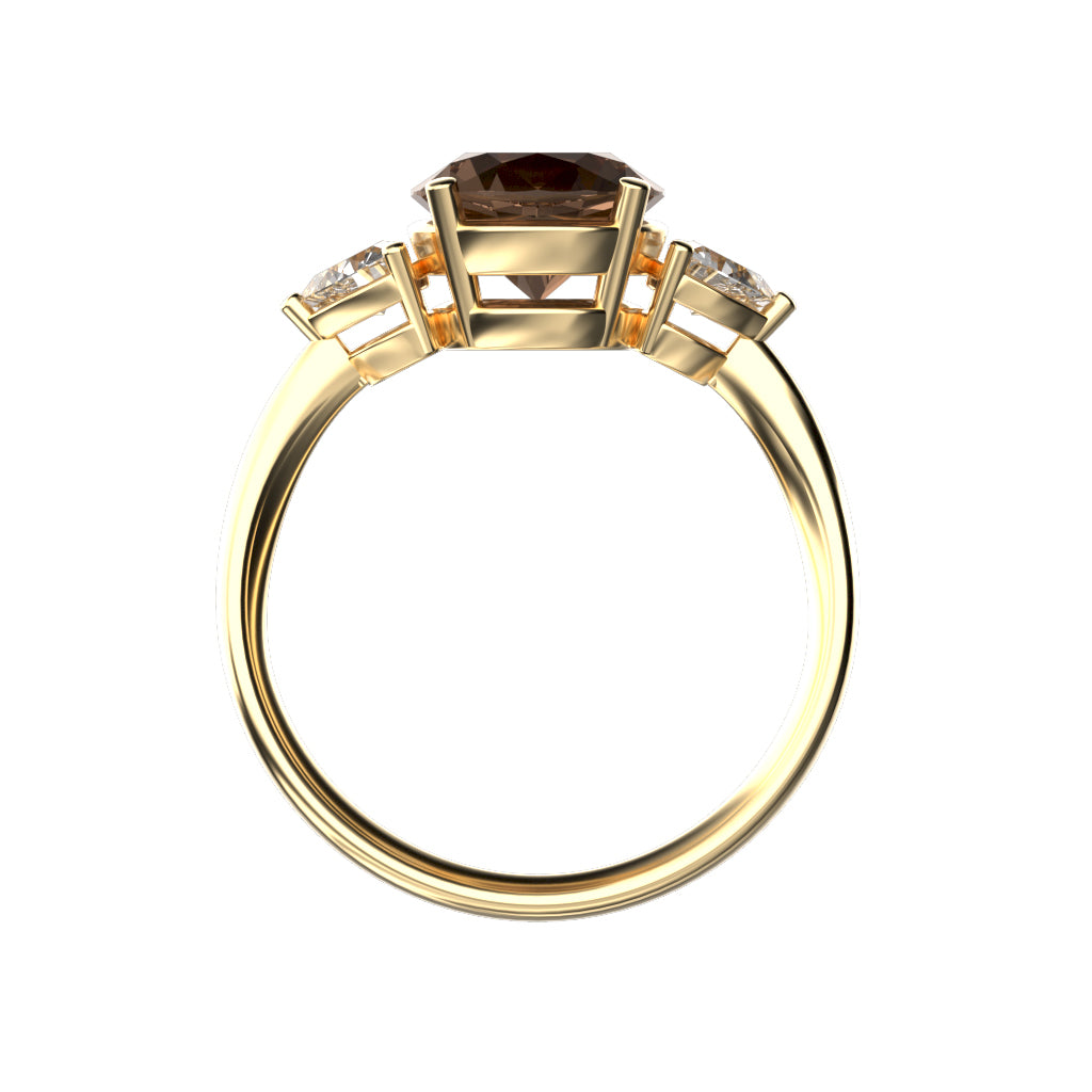 Star K Three 3 Stone 8mm Round Genuine Smoky Quartz Trillion Engagement Promise Comfort fit Ring