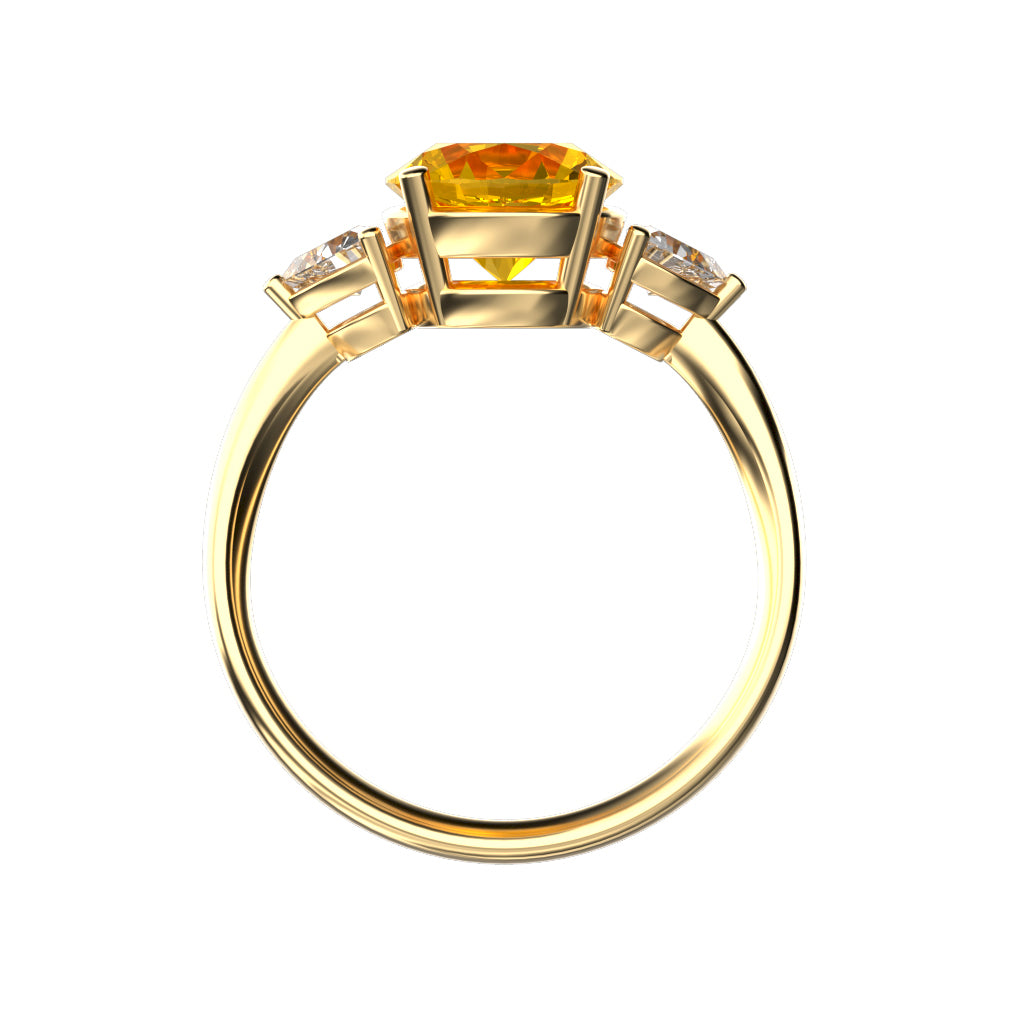 Star K Three 3 Stone 8mm Round Genuine Citrine Trillion Engagement Promise Comfort fit Ring