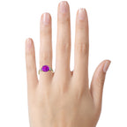 Star K Three 3 Stone 8mm Round Simulated Pink Tourmaline Trillion Engagement Promise Comfort fit Ring