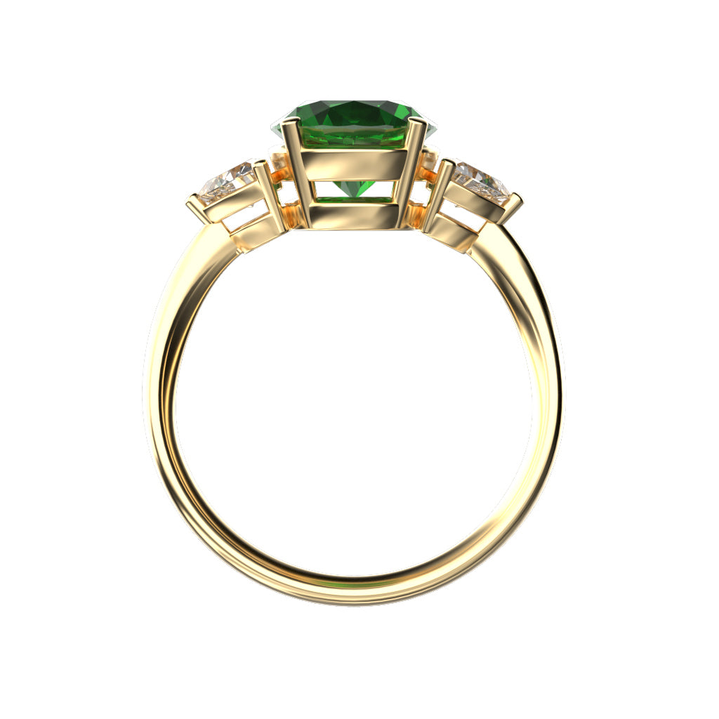 Star K Three 3 Stone 8mm Round Simulated Emerald Trillion Engagement Promise Comfort fit Ring