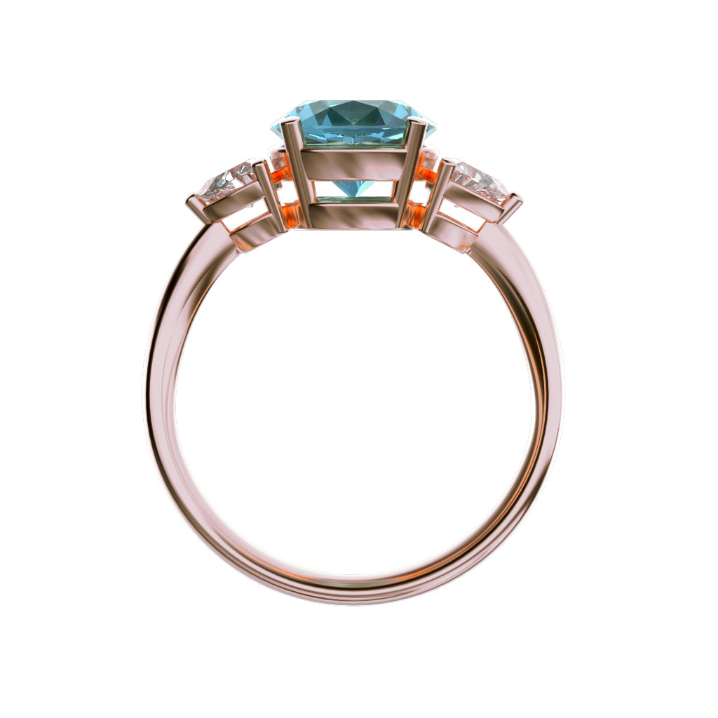 Star K Three 3 Stone 8mm Round Genuine Blue Topaz Trillion Engagement Promise Comfort fit Ring