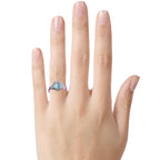 Star K Three 3 Stone 8mm Round Genuine Sky Blue Topaz Trillion Engagement Promise Comfort fit Ring