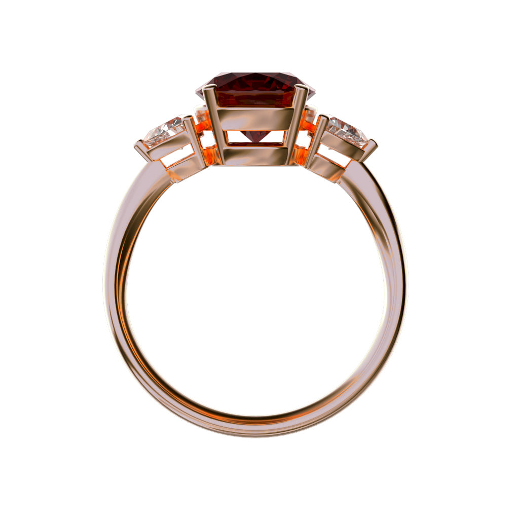 Star K™ Three 3 Stone 8mm Round Genuine Garnet Trillion Engagement Promise Comfort fit Ring