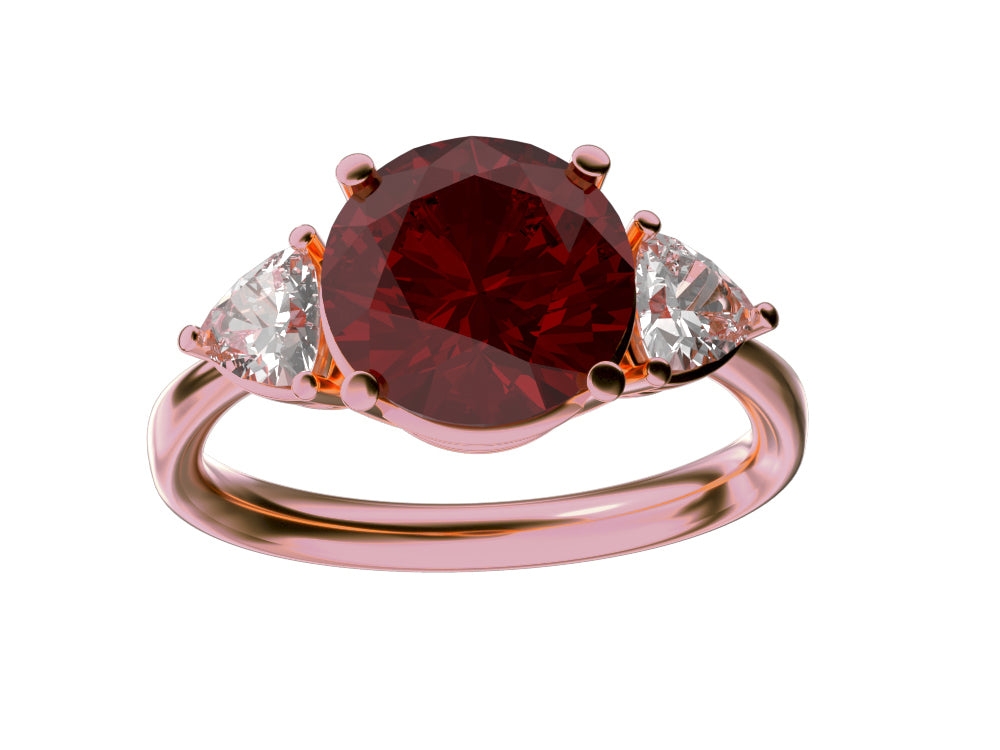 Star K™ Three 3 Stone 8mm Round Genuine Garnet Trillion Engagement Promise Comfort fit Ring