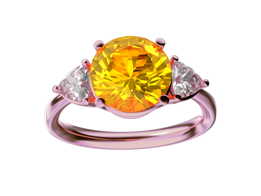 Star K Three 3 Stone 8mm Round Genuine Citrine Trillion Engagement Promise Comfort fit Ring