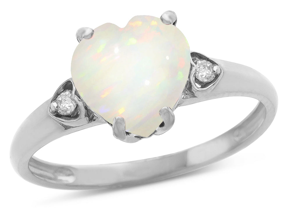 Star K™ Heart Shaped 8mm Genuine Opal Engagement Promise Wedding Ring