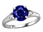 Star K Round 7mm Created Sapphire Three 3 Stone Heart Engagement Promise Wedding Ring
