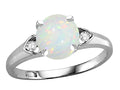 Star K™ Round 7mm Genuine Opal Three 3 Stone Heart Engagement Promise Wedding Ring
