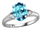 Star K Oval 9x7 Genuine Blue Topaz Three 3 Stone Heart Engagement Promise Wedding Ring