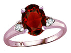 Star K Oval 9x7 Genuine Garnet Three 3 Stone Heart Engagement Promise Wedding Ring