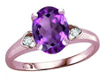 Star K™ Oval 9x7 Genuine Amethyst Three 3 Stone Heart Engagement Promise Wedding Ring