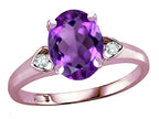 Star K™ Oval 9x7 Genuine Amethyst Three 3 Stone Heart Engagement Promise Wedding Ring
