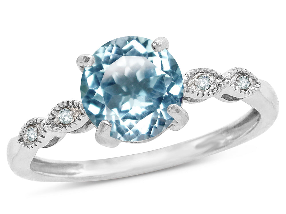 Star K™ Round 7mm Genuine Sky Blue Topaz Vintage Antique Look Engagement Promise Ring