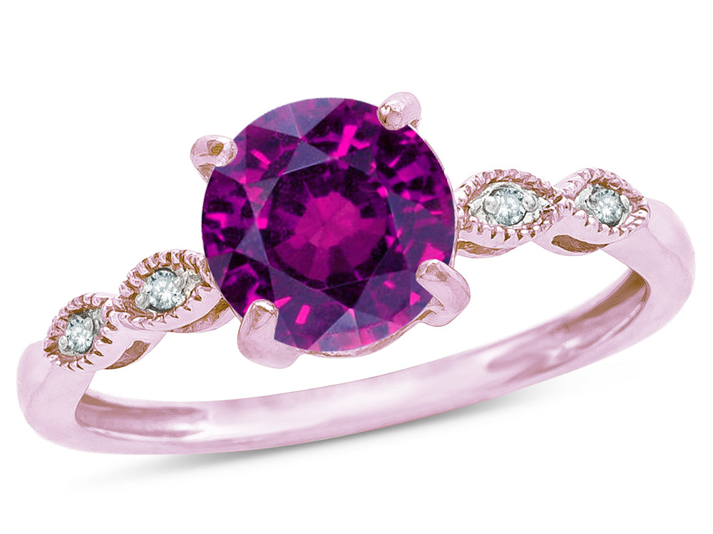 Star K™ Round 7mm Genuine Rhodolite Vintage Antique Look Engagement Promise Ring