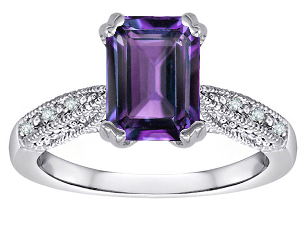 Star K™ Emerald Cut 8x6 Simulated Alexandrite Antique Vintage Style Solitaire Engagement Promise Ring